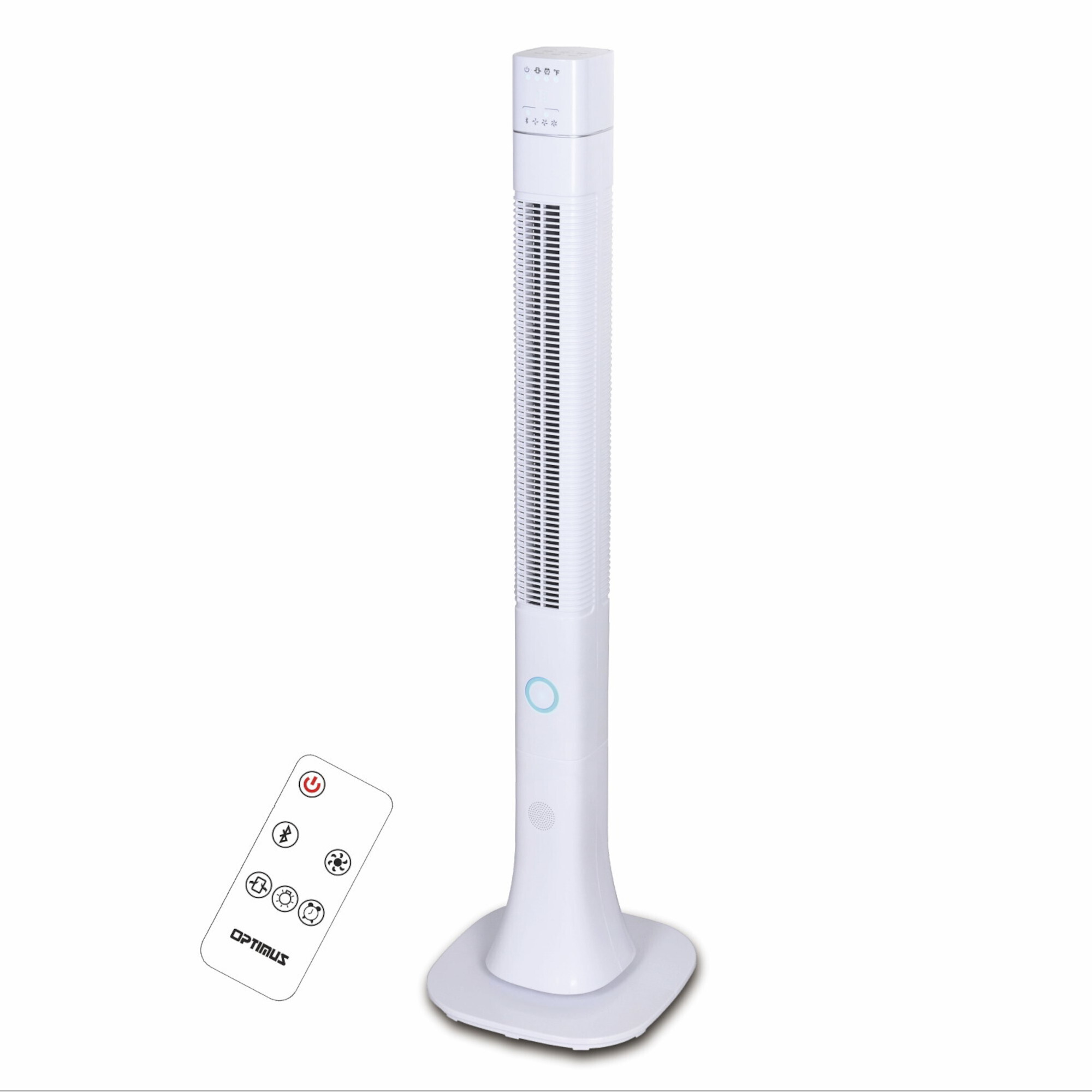 Optimus 48" Pedestal Tower Fan with Remote & LED, Bluetooth, White F-7585WH
